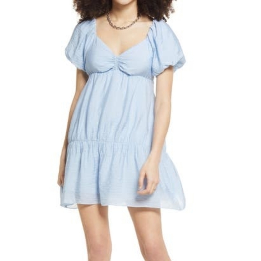 BP NWT Puff Sleeve Taffeta Mini Dress blue cashmere light pastel spring‎ Easter
